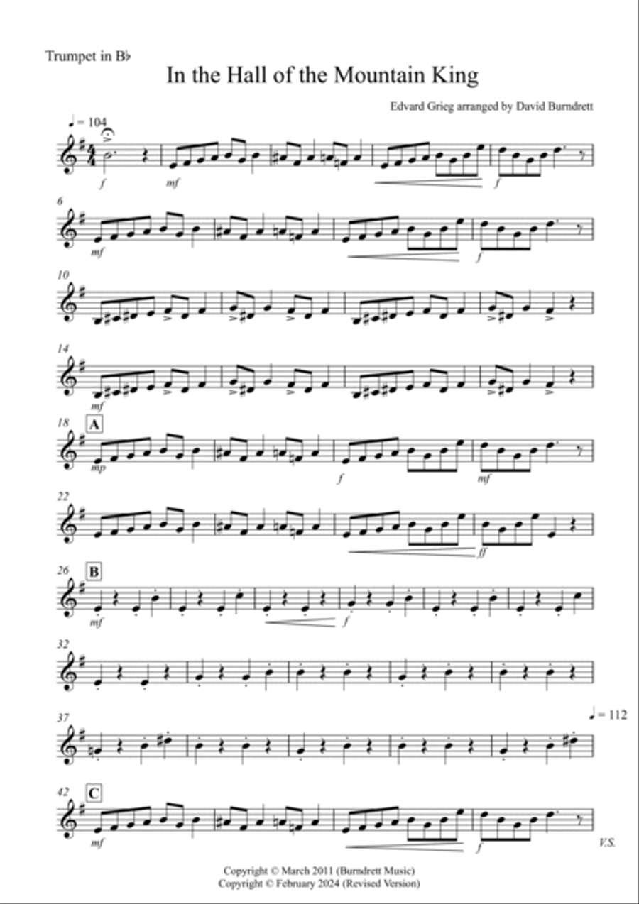 In the Hall of the Mountain King for Trumpet and Cello Duet Trumpet Duet scores gallery preview page 5