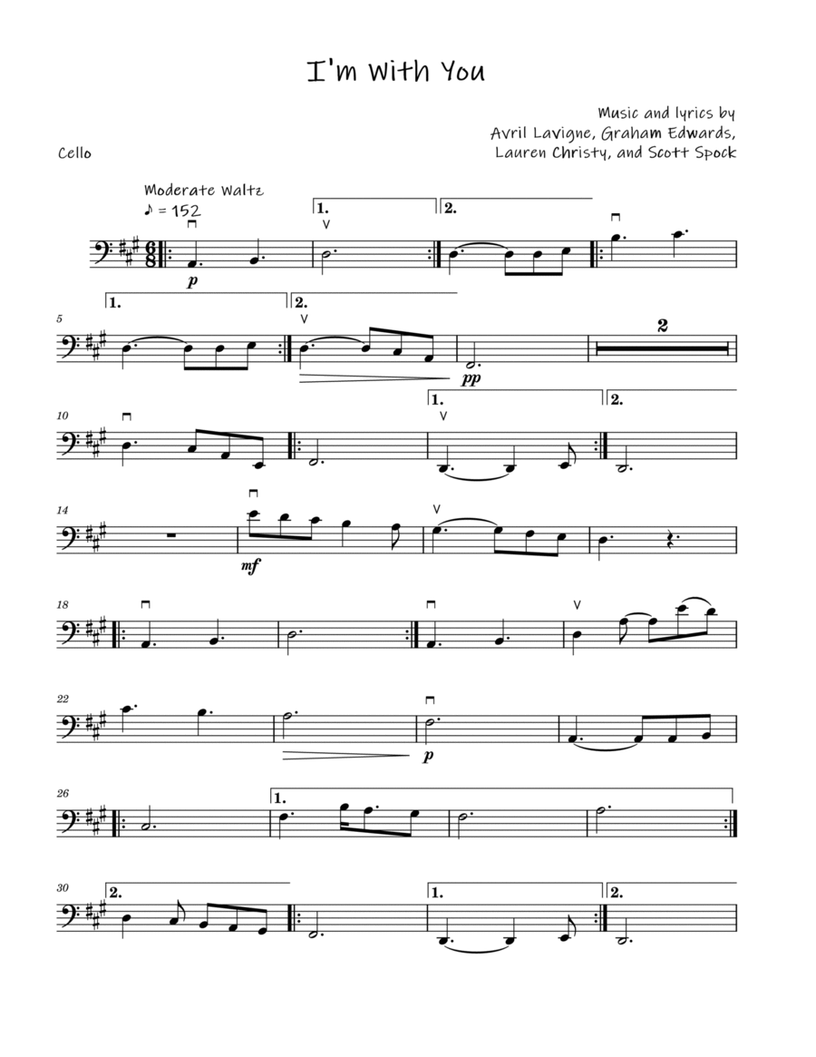 I'm With You Cello Solo scores gallery preview page 1
