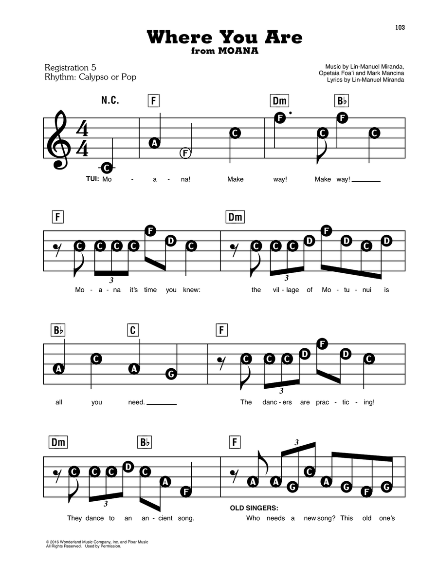 Where You Are (from Moana) Electronic Keyboard scores gallery preview page 1