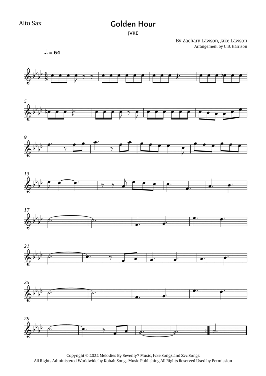Golden Hour Alto Saxophone scores gallery preview page 1
