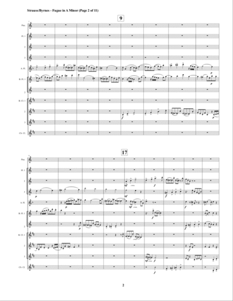 Fugue in A Minor by Richard Strauss for Strauss - Fugue - Flute Septet + 3 Bass Clarinets, Contrabas Woodwind Ensemble scores gallery preview page 2