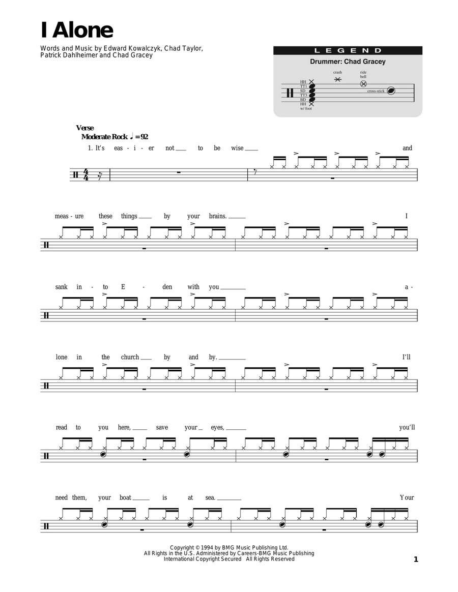 I Alone I Alone Drum Set scores gallery preview page 1