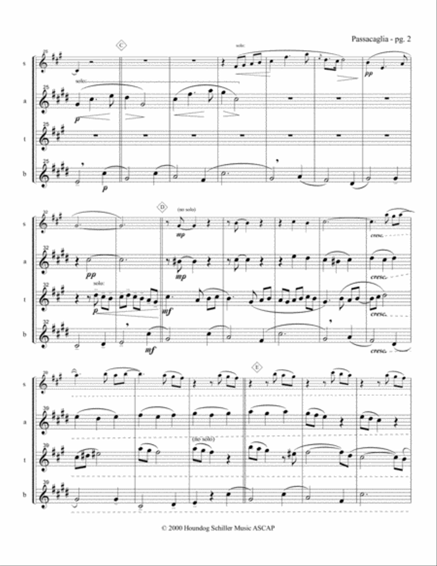 Passacaglia In E Minor For Saxophone Quartet Saxophone Quartet scores gallery preview page 2