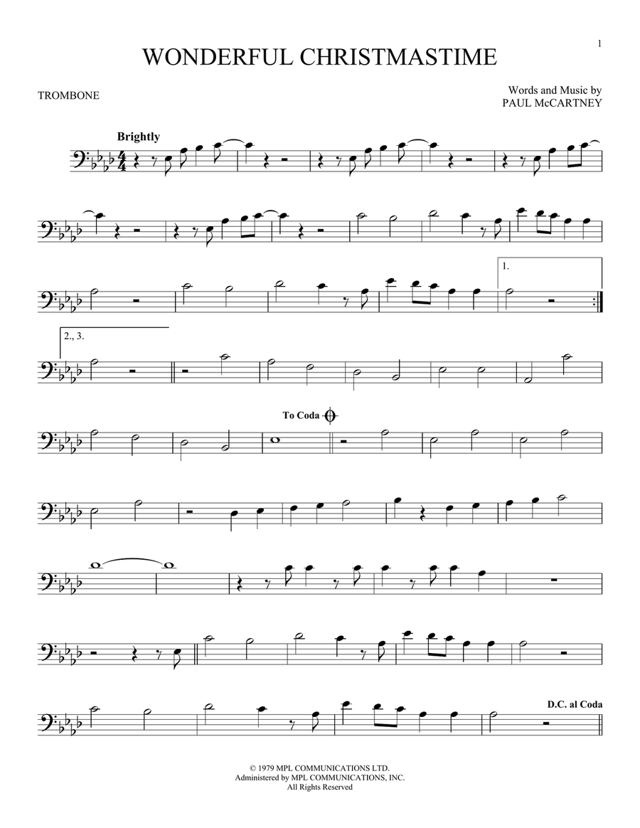 Wonderful Christmastime Wonderful Christmastime Trombone Solo scores gallery preview page 1