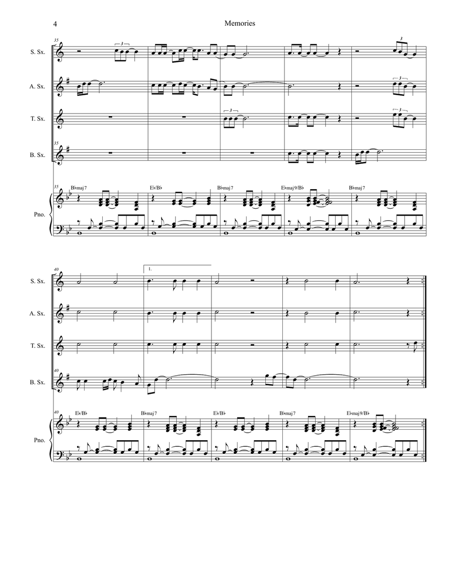 Memories Saxophone Quartet scores gallery preview page 4