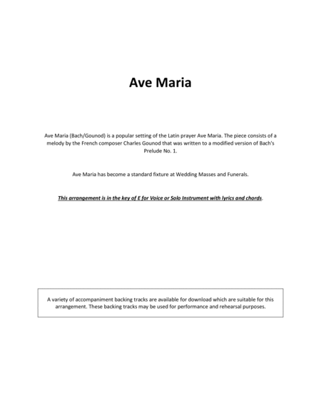 Ave Maria for Solo Voice / Solo Instrument in E image number null