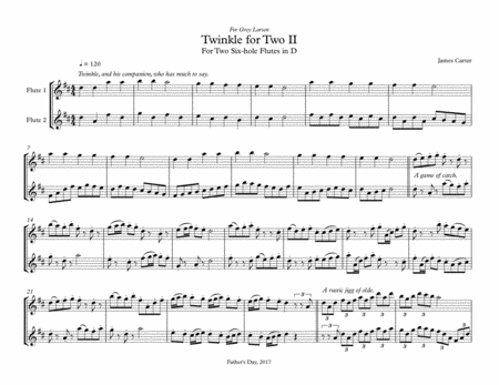 Twinkle for Two II, Theme & Variations, by J.W. Carter, for Two Six-hole Flutes in D image number null