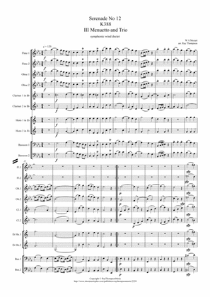 Book cover for Mozart: Serenade No.12 in C minor "Nachtmusik" K388 Mvt.III Menuetto and Trio - wind dectet