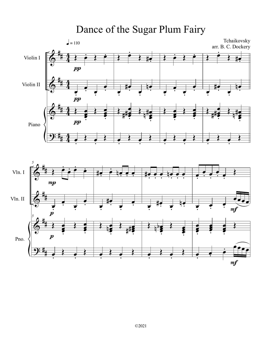 Dance of the Sugar Plum Fairy (Violin Duet with Piano Accompaniment) String Duet scores gallery preview page 1