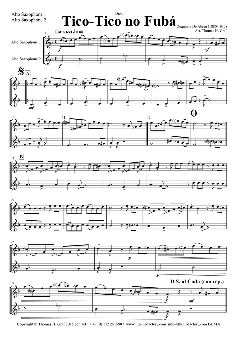 Tico-Tico no Fubá - Choro - Duet Saxophone Woodwind Duet scores gallery preview page 3
