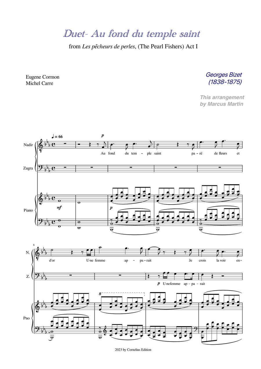 The Pearl Fishers Duet - Tenor and Baritone with Piano Tenor Voice scores gallery preview page 1