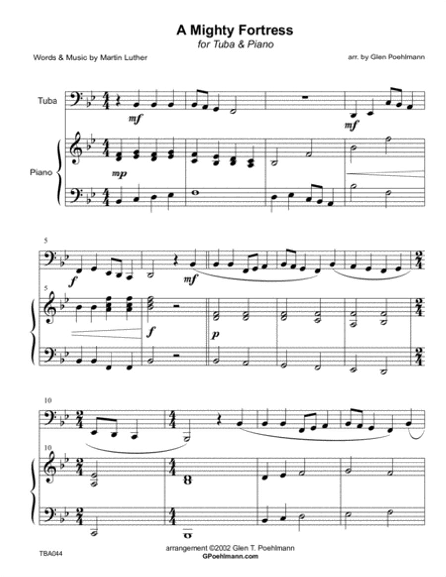 A MIGHTY FORTRESS - TUBA SOLO with Piano Accompaniment Piano scores gallery preview page 1