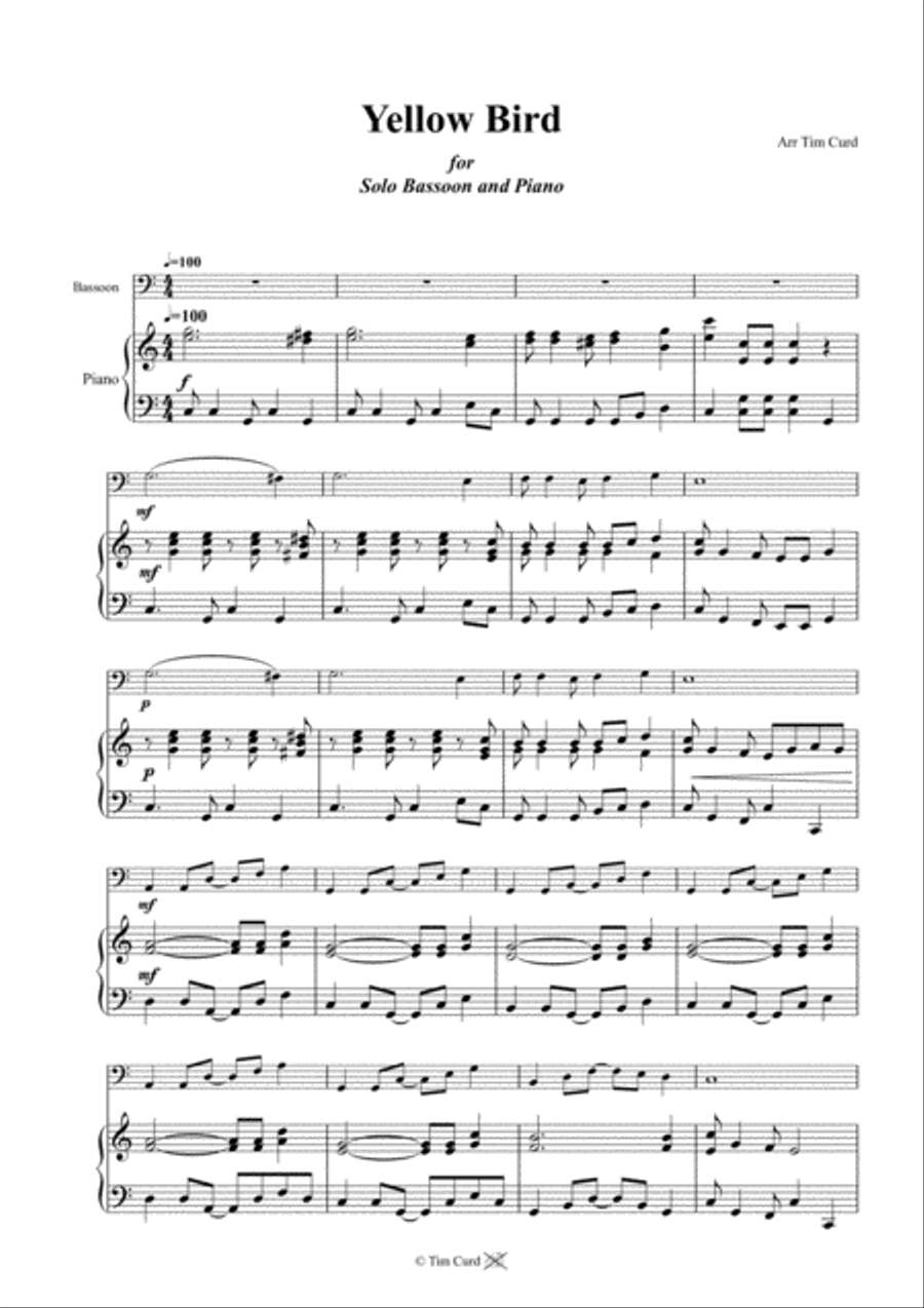 Yellow Bird. For Solo Bassoon and Piano Bassoon Solo scores gallery preview page 2