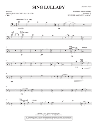 Book cover for Sing Lullaby (arr. Heather Sorenson) - Cello