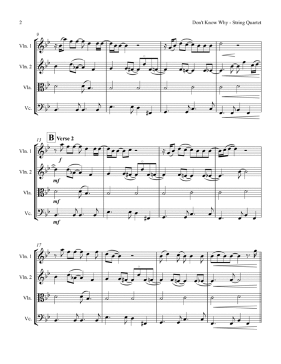 Don't Know Why String Quartet scores gallery preview page 4