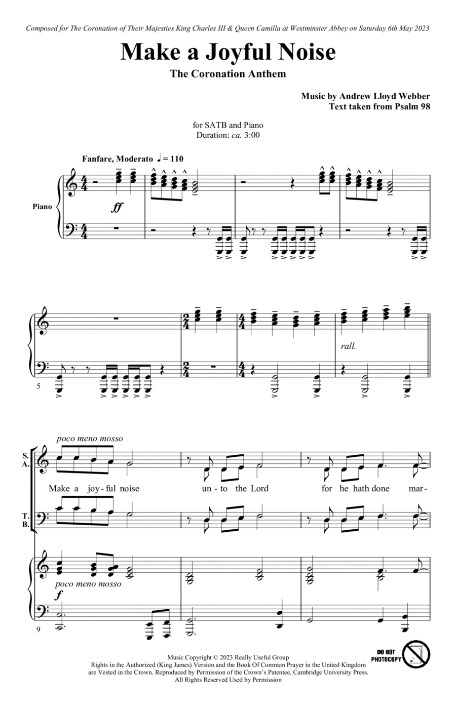 Make A Joyful Noise - The Coronation Anthem (for SATB and Piano) 4-Part scores gallery preview page 1
