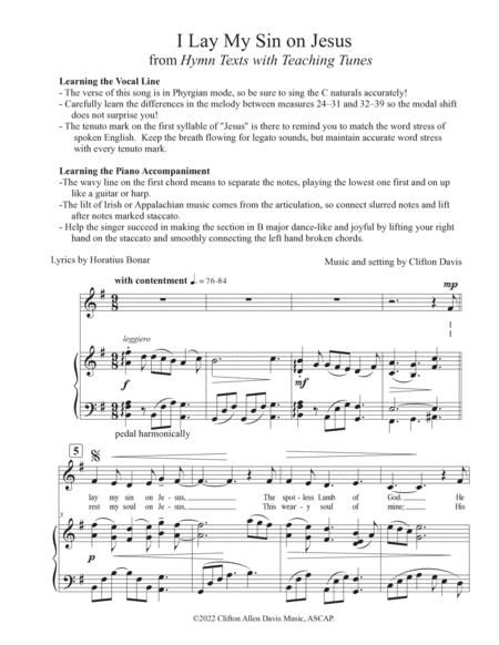 I Lay My Sin on Jesus, for solo voice/piano, Clifton Davis, from Hymn Texts with Teaching Tunes image number null