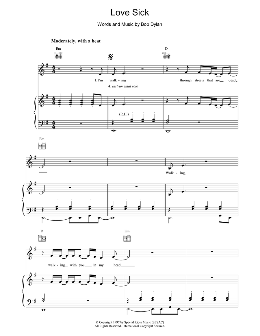 Love Sick Love Sick Piano, Vocal, Guitar scores gallery preview page 1