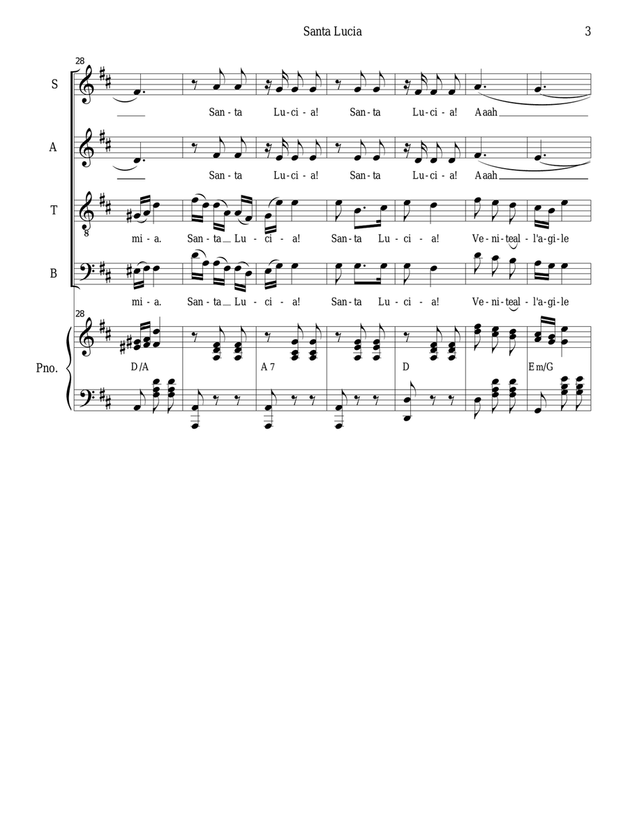 Santa Lucia (for SATB) 4-Part scores gallery preview page 3