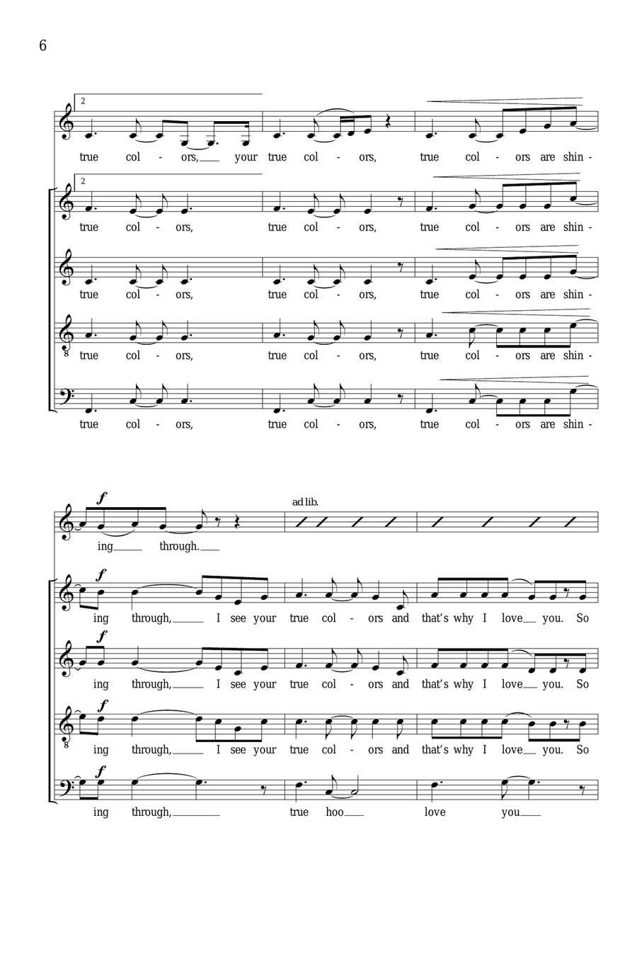 True Colors (arr. Deke Sharon) 4-Part scores gallery preview page 5