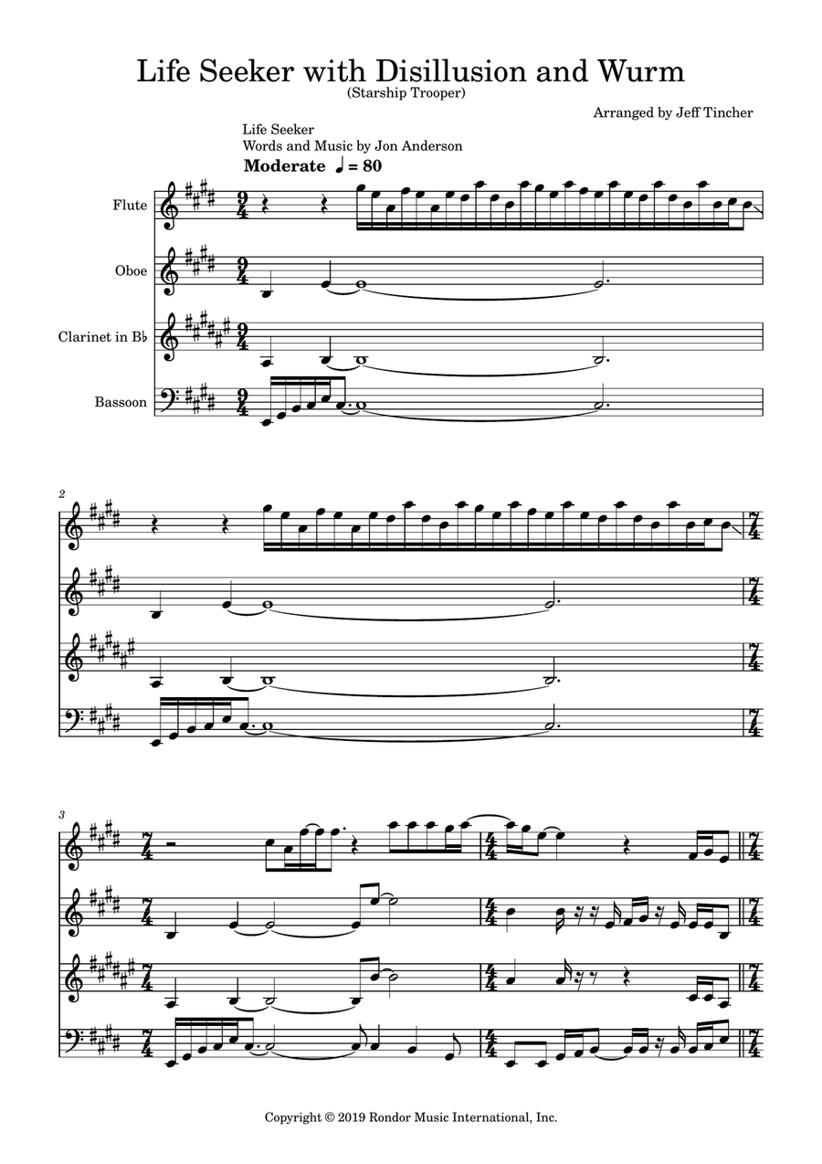 Medley: Life Seeker with Disillusion and Wurm Woodwind Quartet scores gallery preview page 2