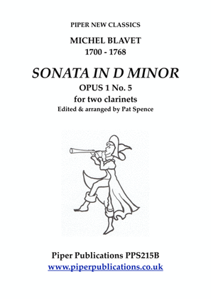 BLAVET SONATA IN D MINOR OPUS 1 No.5 for two clarinets