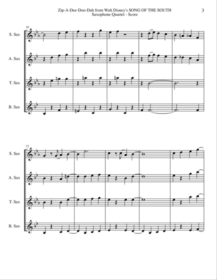 Zip-A-Dee-Doo-Dah Zip-A-Dee-Doo-Dah Woodwind Quartet scores gallery preview page 3