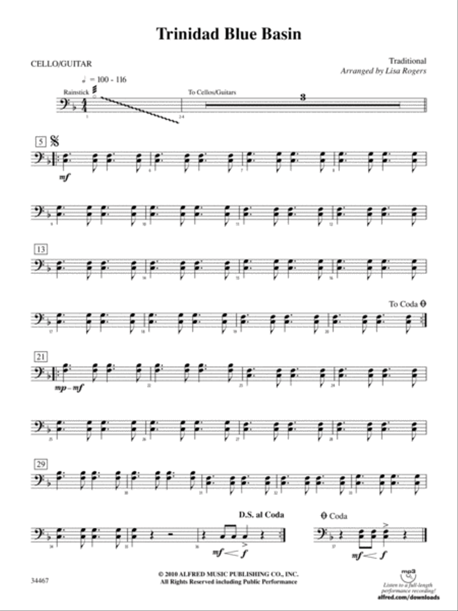 Trinidad Blue Basin: Cello Percussion scores gallery preview page 1