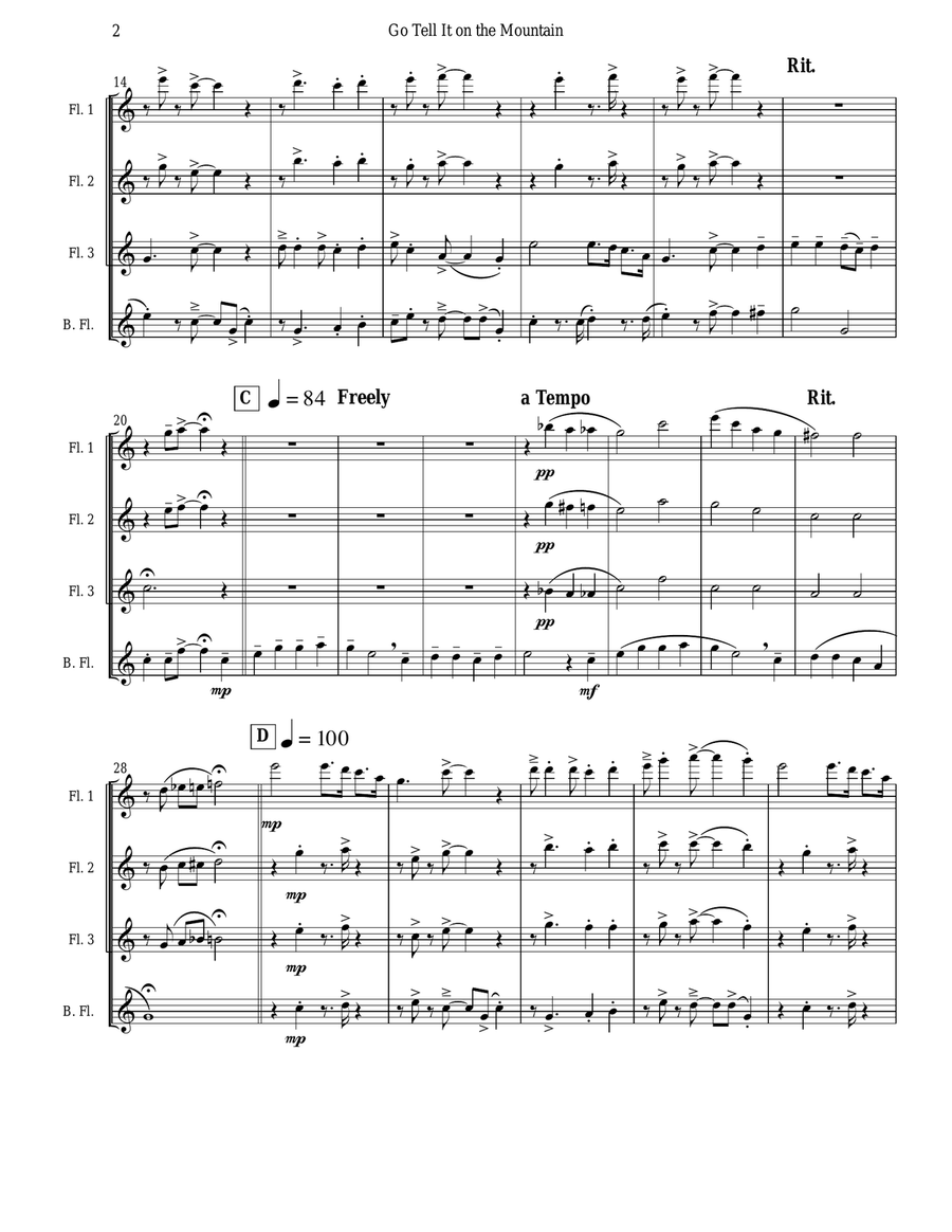 Go Tell It on the Mountain (Flute Quartet) Flute Quartet scores gallery preview page 2