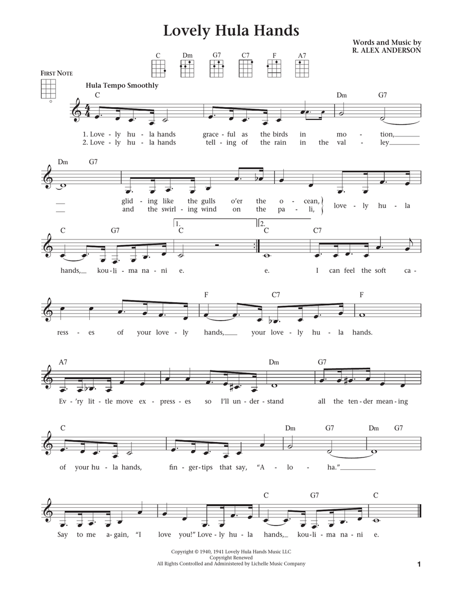 Lovely Hula Hands (from The Daily Ukulele) (arr. Liz and Jim Beloff) Ukulele scores gallery preview page 1