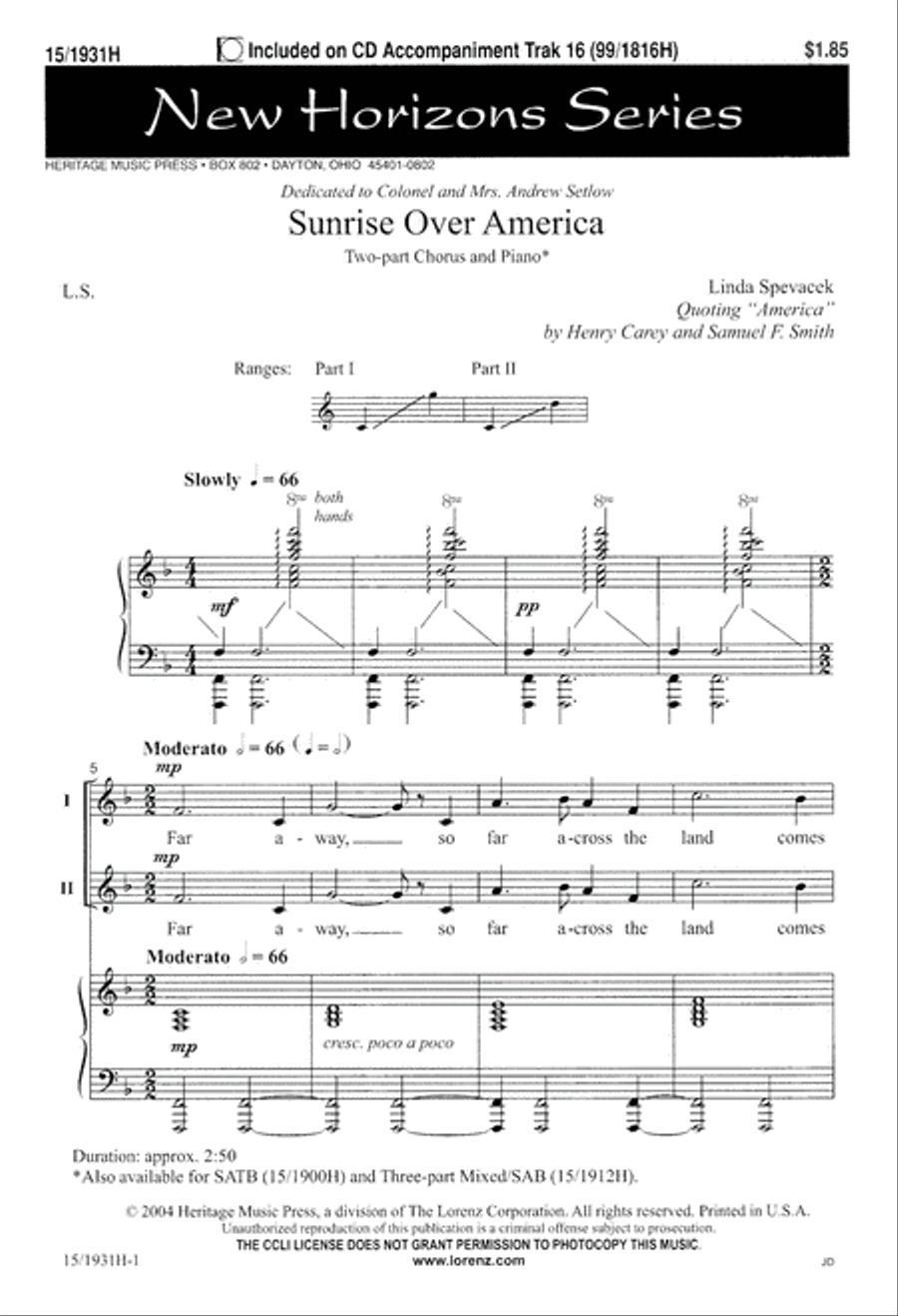 Sunrise Over America Sunrise Over America 2-Part scores gallery preview page 2
