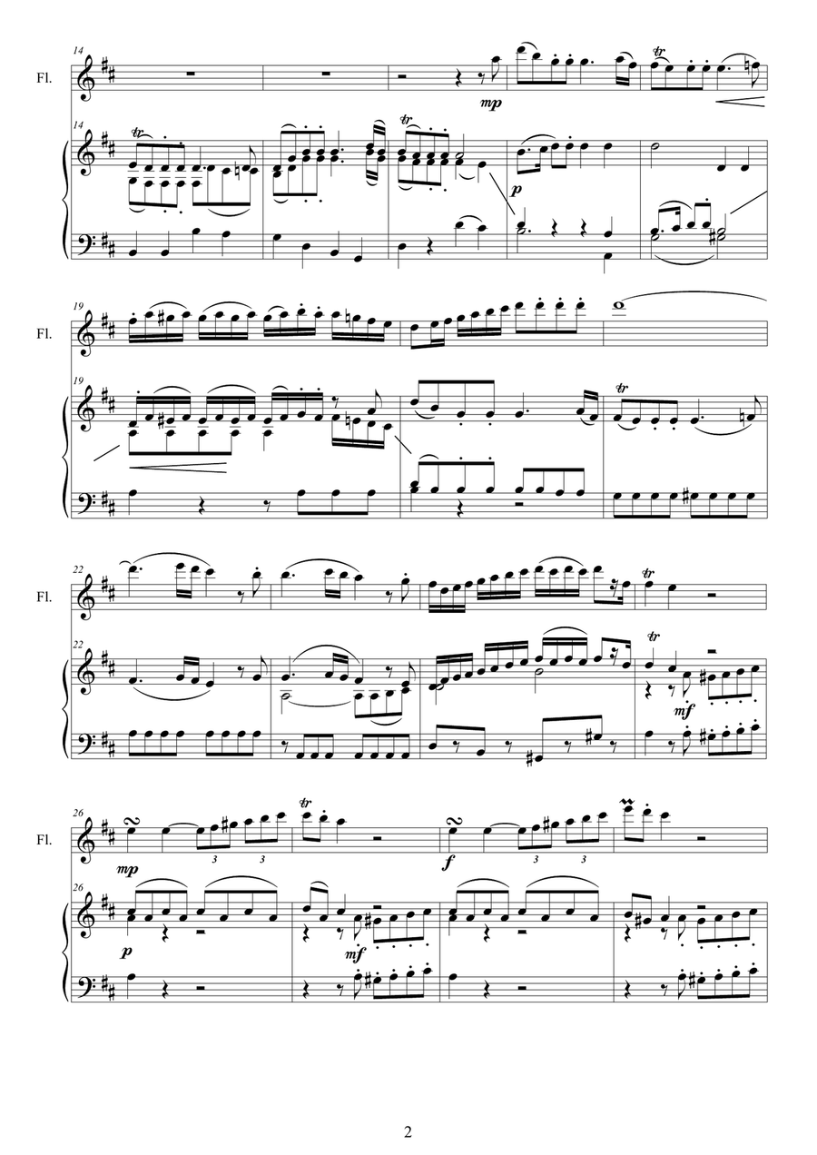 Mozart - Flute quartet in D K.285 - 1 Allegro - Version Flute and piano Flute Solo scores gallery preview page 2