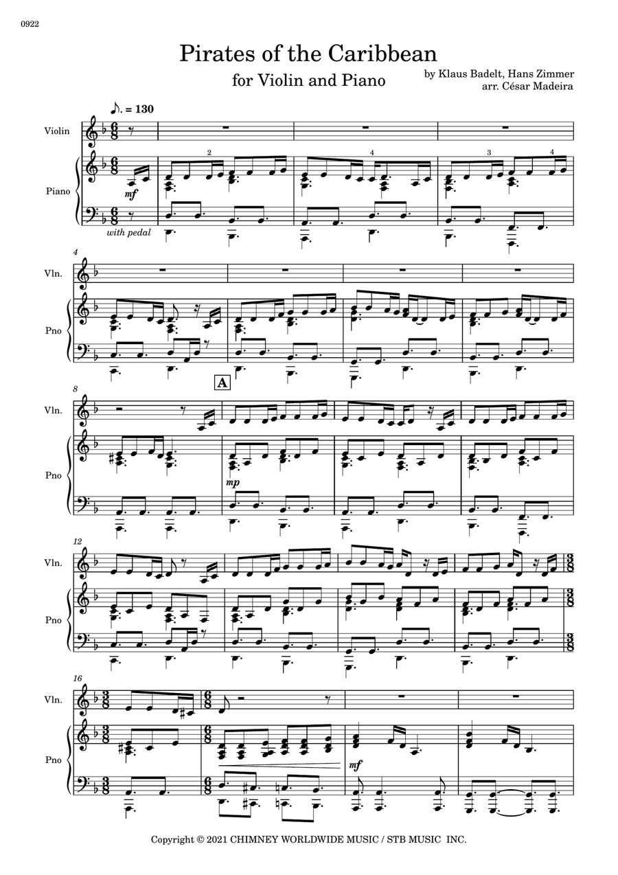 Pirates Of The Caribbean Pirates Of The Caribbean Violin Solo scores gallery preview page 2