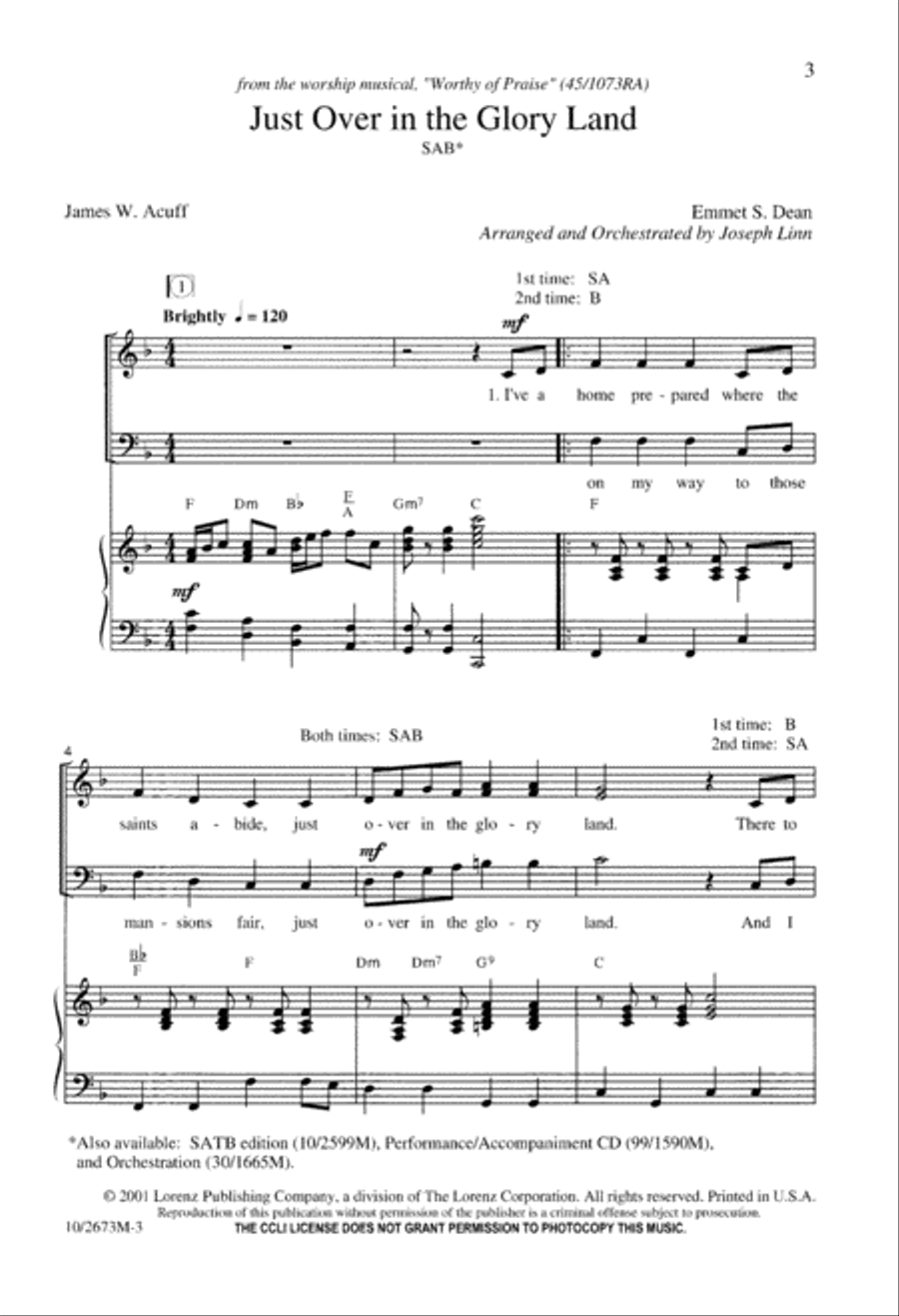 Just Over in Glory Land Just Over in Glory Land 3-Part scores gallery preview page 4