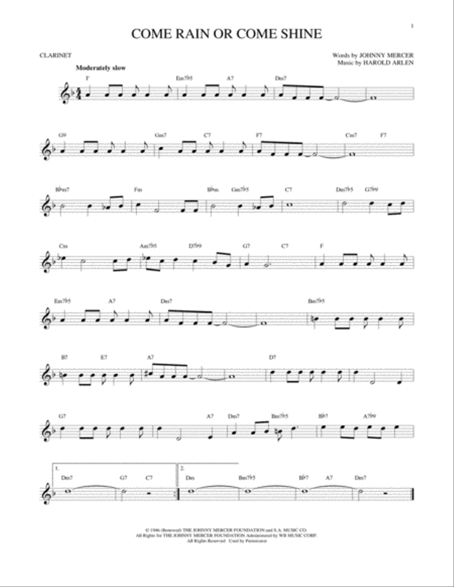Come Rain Or Come Shine Clarinet Solo scores gallery preview page 1