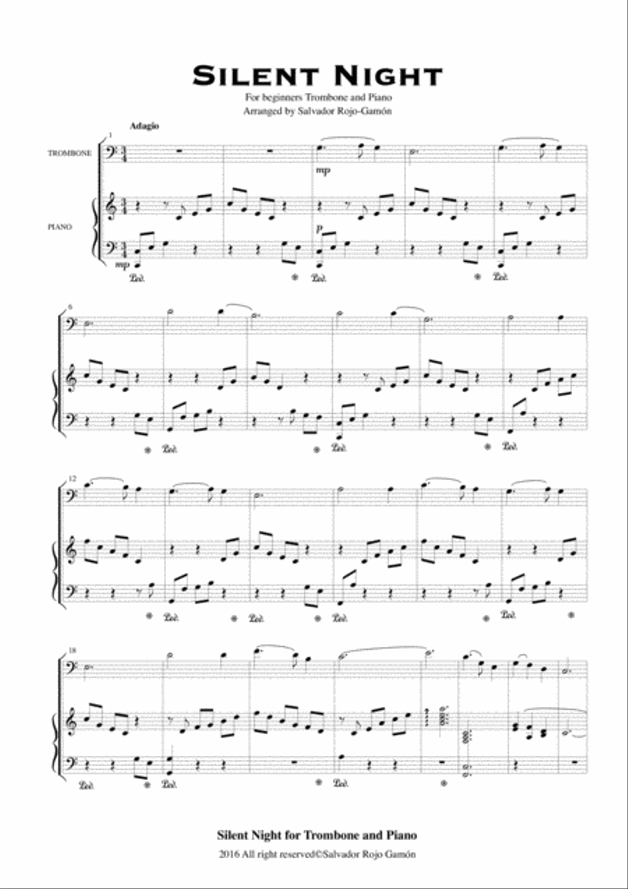 Silent Night (For Trombone and Piano) Trombone Duet scores gallery preview page 3