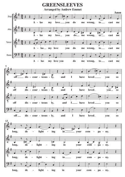 Greensleeves A Cappella SATB image number null