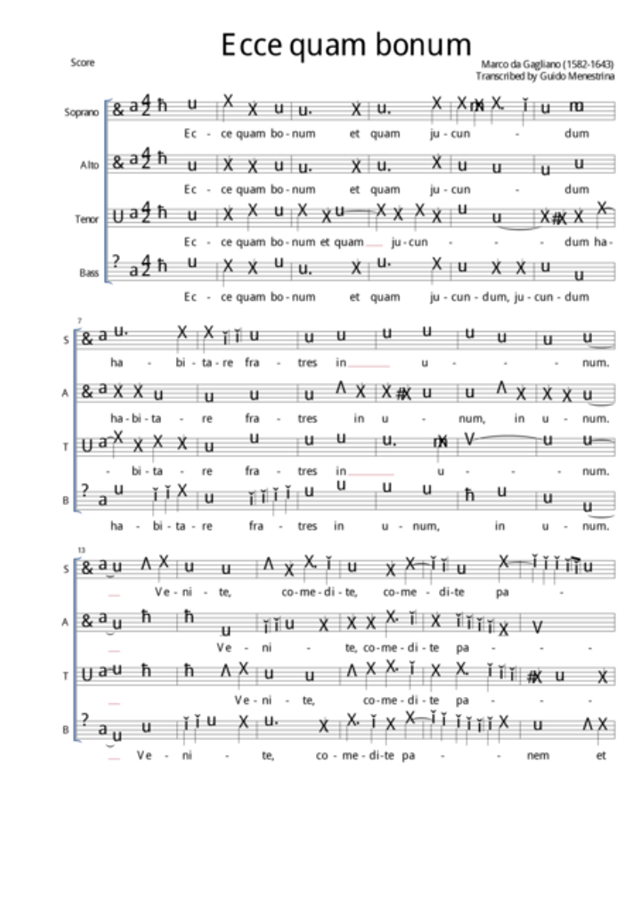 Marco da Gagliano - Ecce quam bonum (Motet) 4-Part scores gallery preview page 2