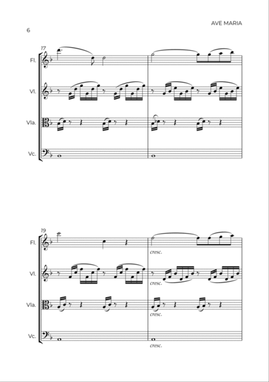 AVE MARIA - GONOUD – FLUTE, VIOLIN, VIOLA & CELLO Small Ensemble scores gallery preview page 6