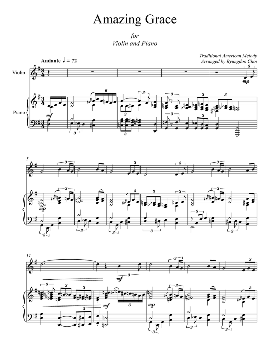 Amazing Grace for Violin and Piano Violin scores gallery preview page 2