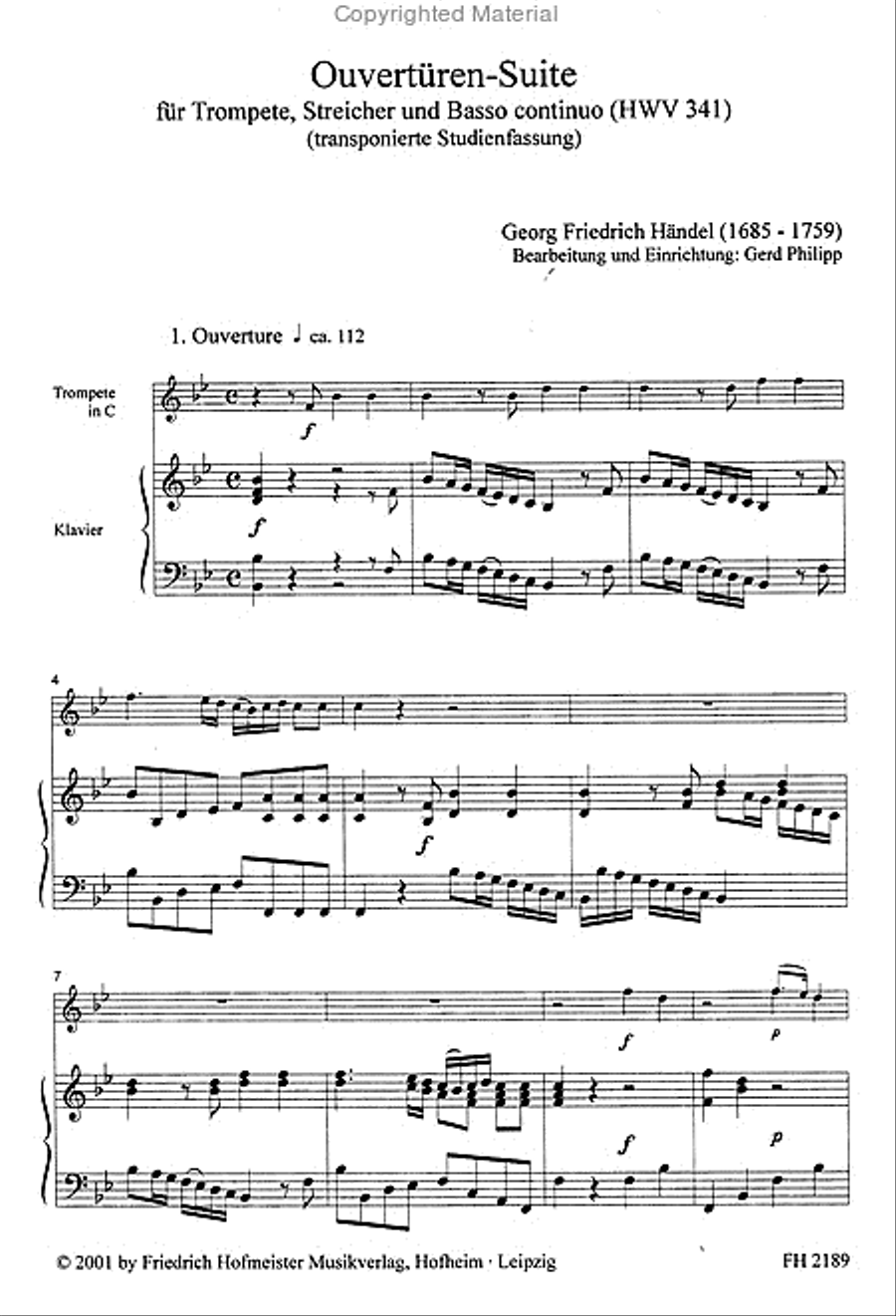 Ouvertüren-Suite für Trompete, Streicher und B.c. / KlA Trumpet Solo scores gallery preview page 2