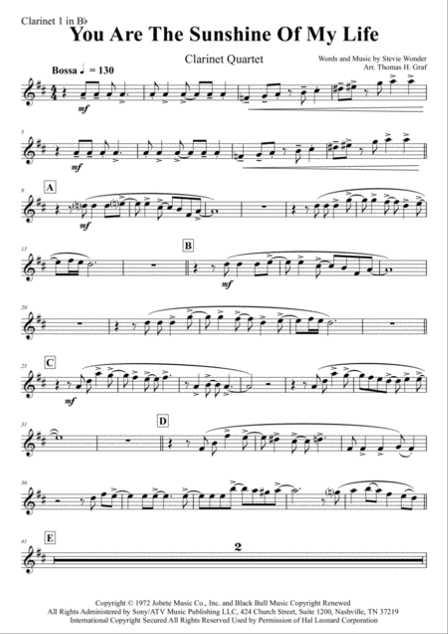 You Are The Sunshine Of My Life Clarinet Quartet scores gallery preview page 6