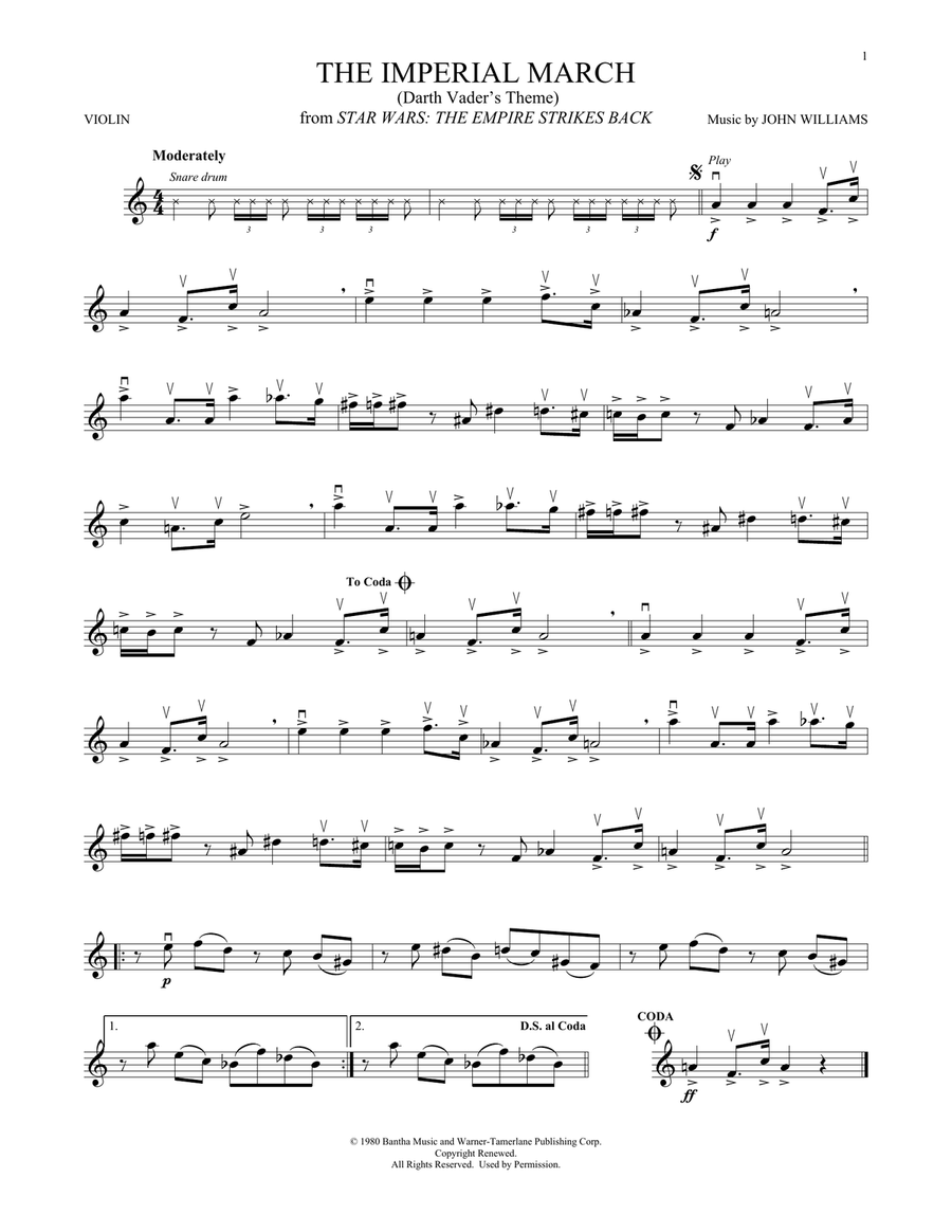 The Imperial March (Darth Vader's Theme) (from Star Wars: The Empire Strikes Back) Violin Solo scores gallery preview page 1