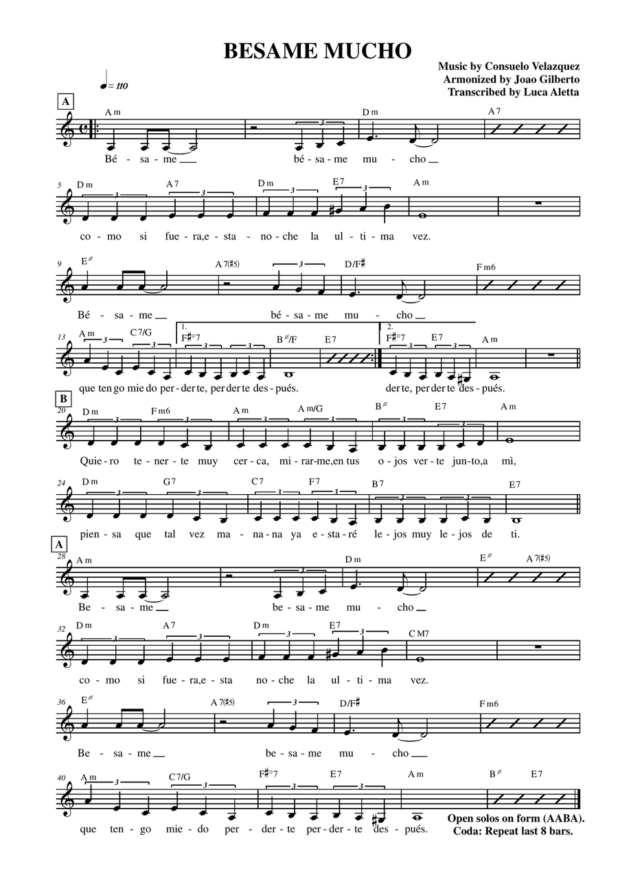 Besame Mucho (Kiss Me Much) Piano, Vocal scores gallery preview page 1