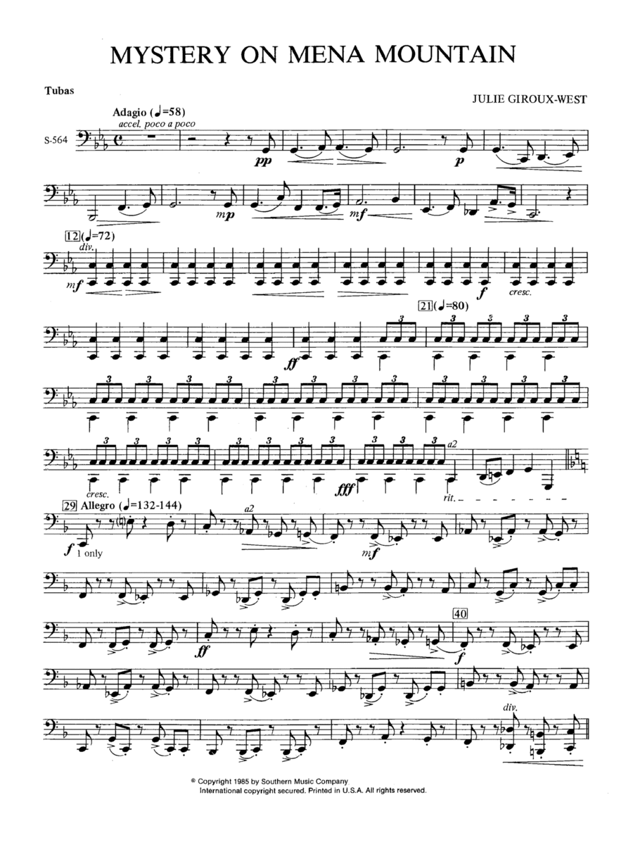Mystery on Mena Mountain - Tuba Concert Band scores gallery preview page 1