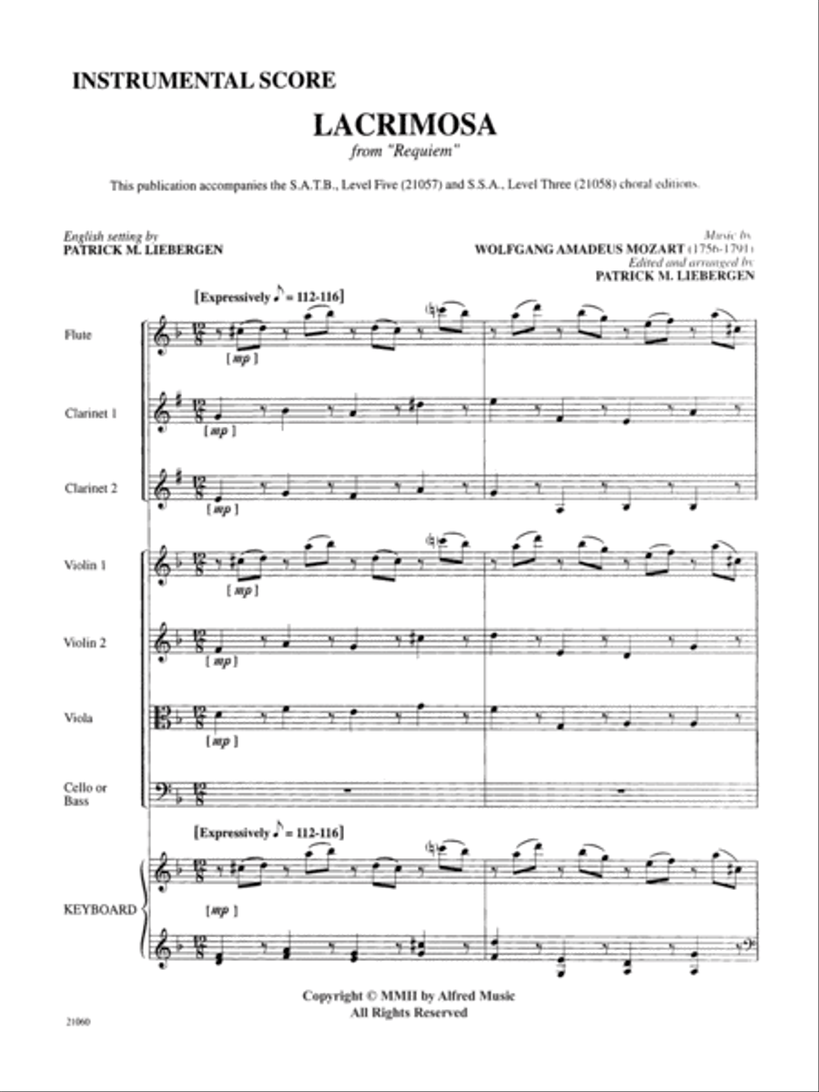 Lacrimosa (from Requiem): Score Choir scores gallery preview page 1
