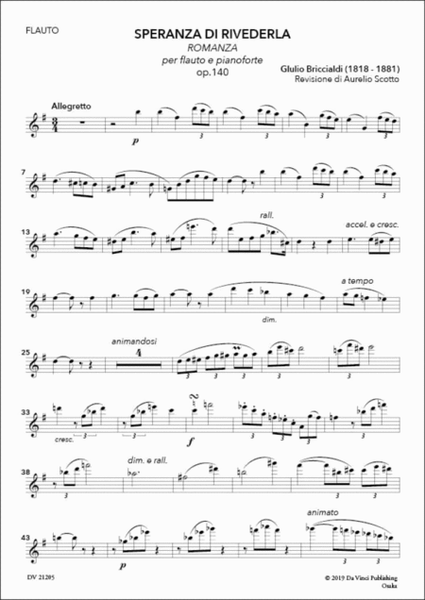 Speranza di rivederla Op.140, for Flute and Piano