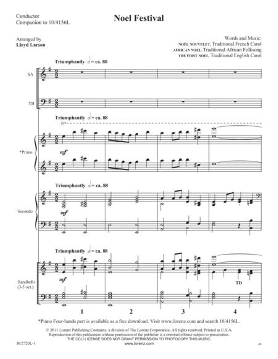 Noel Festival - Reproducible Handbell Score and Parts