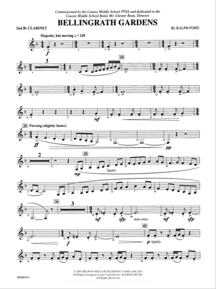 Bellingrath Gardens: 2nd B-flat Clarinet Concert Band scores gallery preview page 1