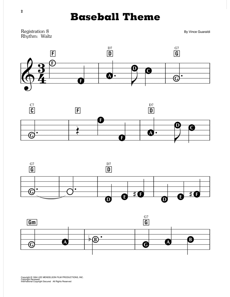 Baseball Theme Electronic Keyboard scores gallery preview page 1